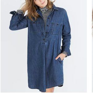 Madewell Chambray Denim Long Sleeve Popover Shirtdress Small